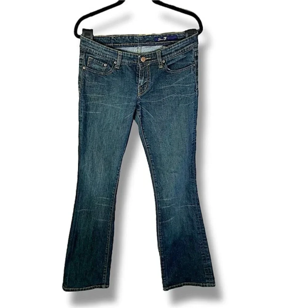 Seven7 Women Bootcut Low Rise Jeans Med Dark Wash Embroidered SZ 31 Inseam 32” - Picture 3 of 16